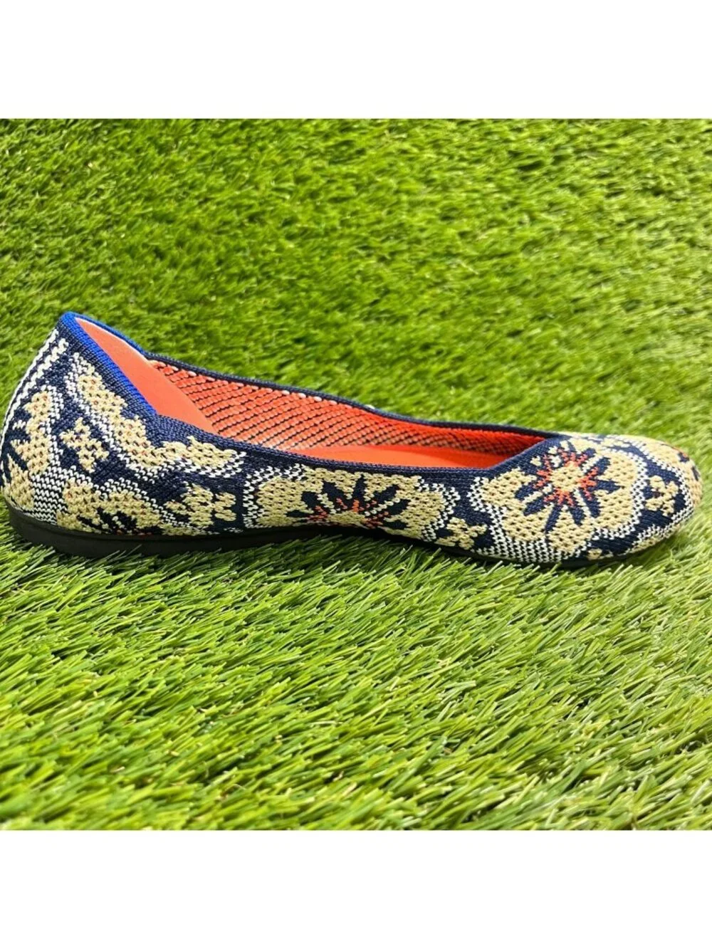 Rothy's The Flat Sapphire Burst Womens Size 8 Blue Cream Casual Slip On Flats
